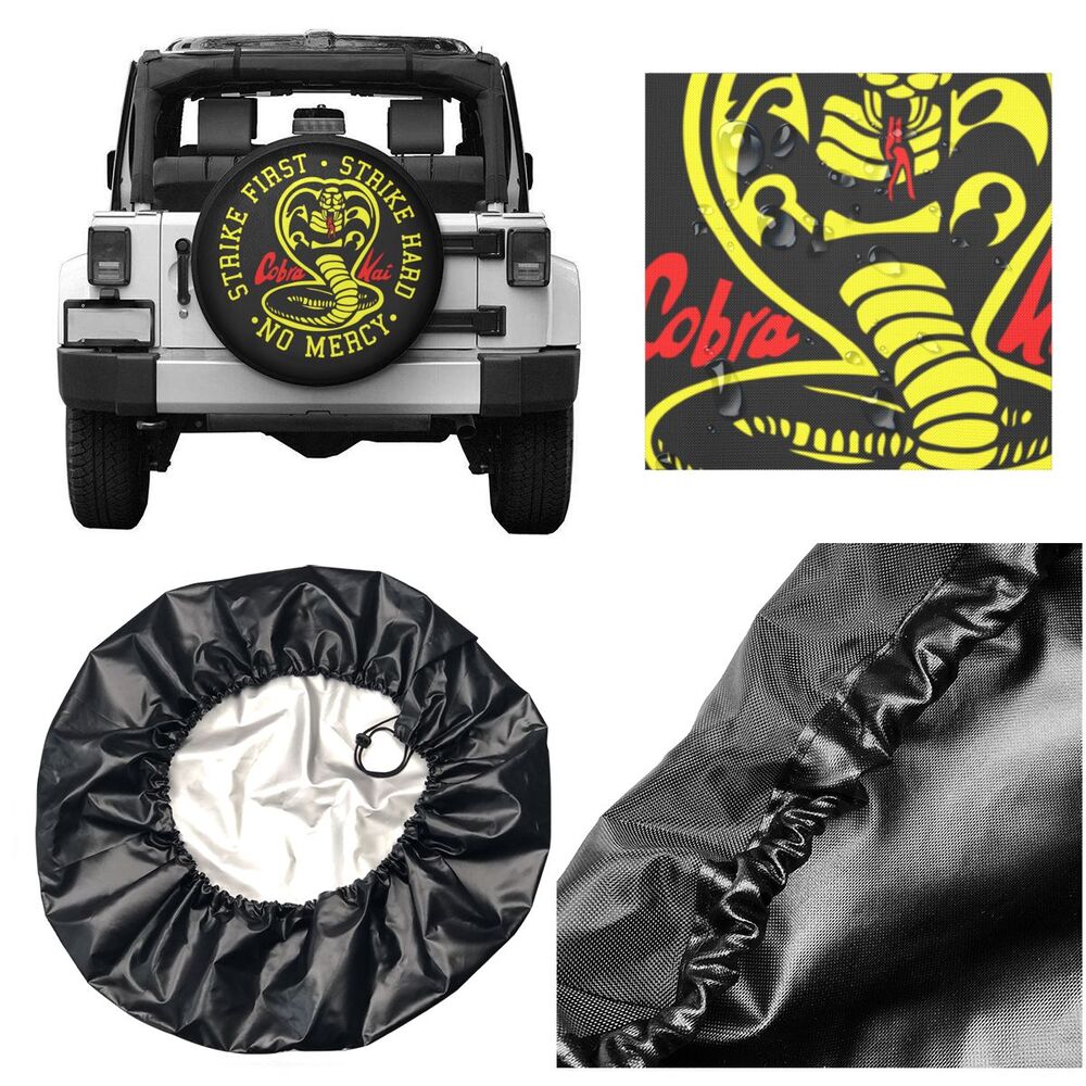 Cobra Kai The Karate Kid Spare Tire Cover Case Bag for Jeep Pajero Strike First Strike Hard Car Wheel Protectors Accessories