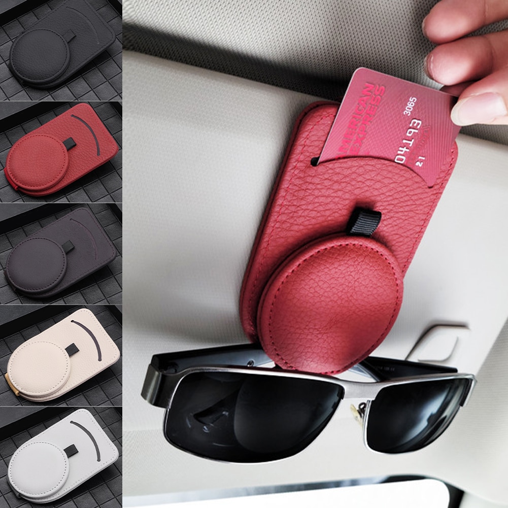 Leather Car Sun Visor Glasses Case Holder Sunglasses Clip Mount Multifunction Portable Clip Auto Interior Accessories Woman Leather Car Sun Visor Glasses Case Holder Sunglasses Clip Mount Multifunction Portable Clip Auto Interior Accessories Woman