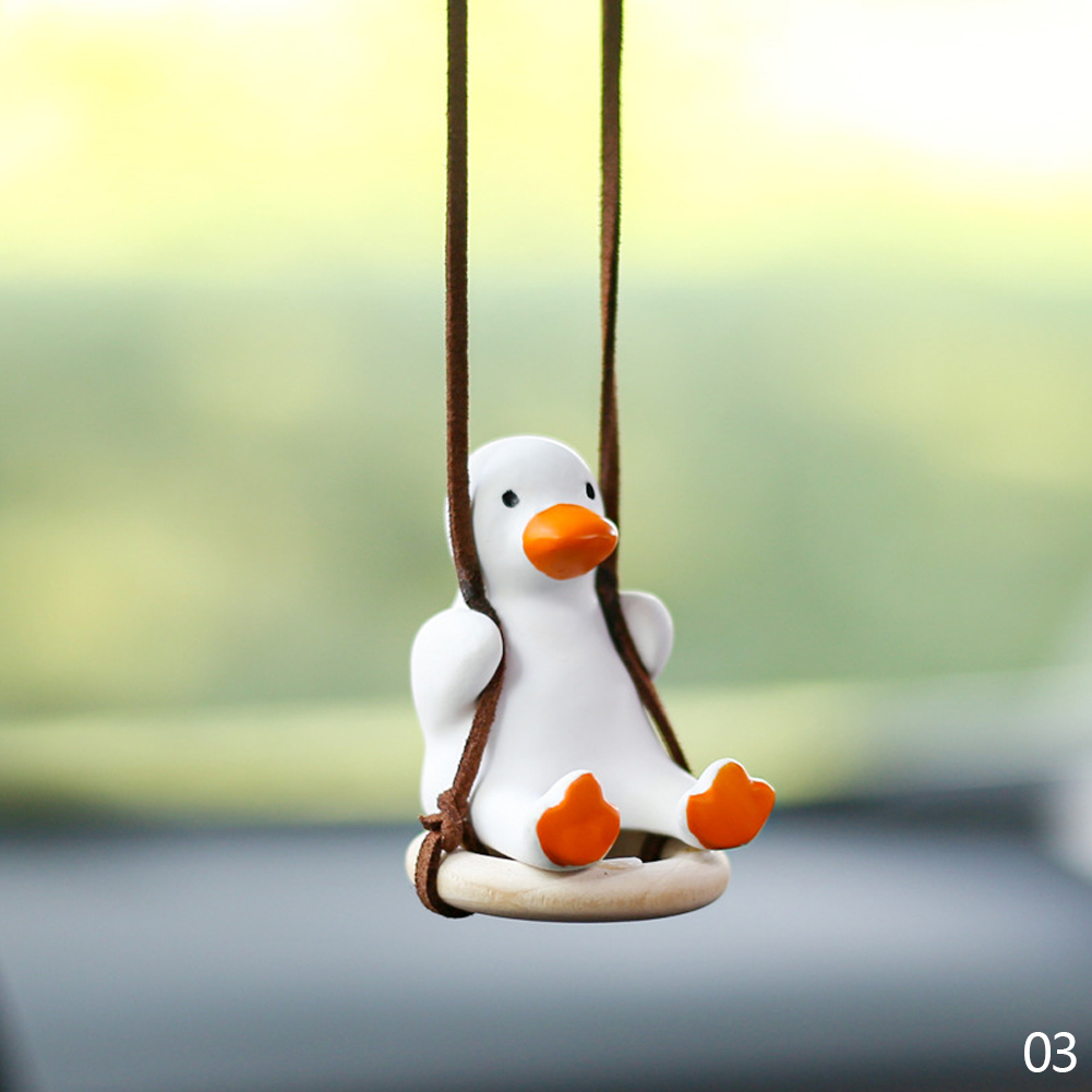 Gypsum Cool White Swing Duck with Sunglasses Automoblie Decor Car Rearview Mirror Ornaments Creative Duck Auto Decoration