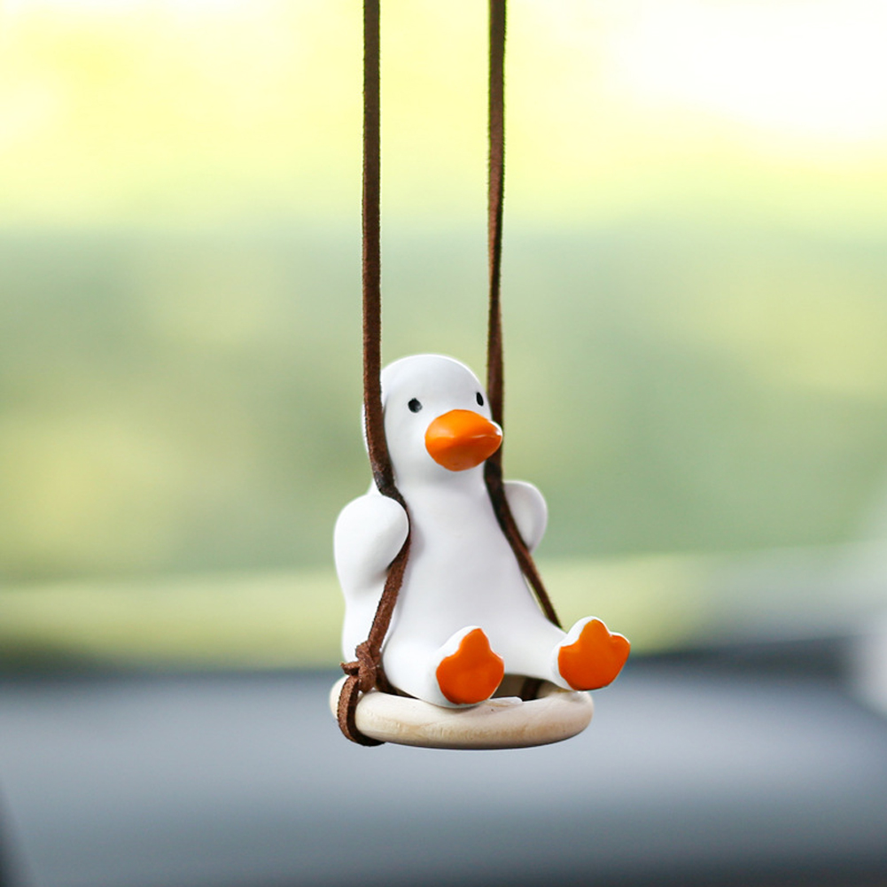 Gypsum Cool White Swing Duck with Sunglasses Automoblie Decor Car Rearview Mirror Ornaments Creative Duck Auto Decoration
