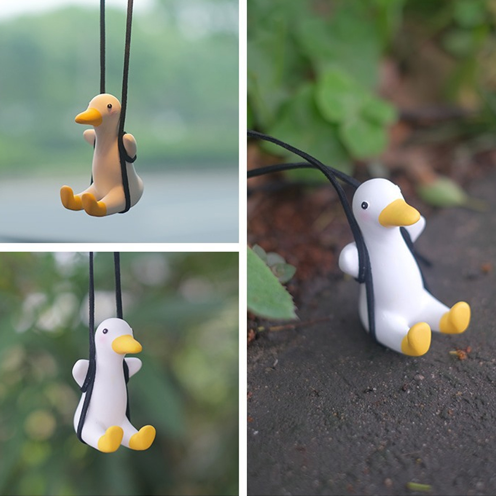 Gypsum Cool White Swing Duck with Sunglasses Automoblie Decor Car Rearview Mirror Ornaments Creative Duck Auto Decoration
