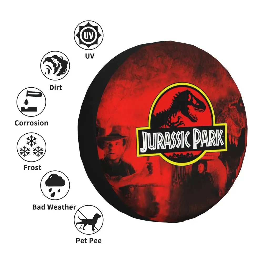 Custom Jurassic Park Dinosaur Print Spare Wheel Cover for Suzuki Mitsubish 4x4 Trailer Tire Protector 14